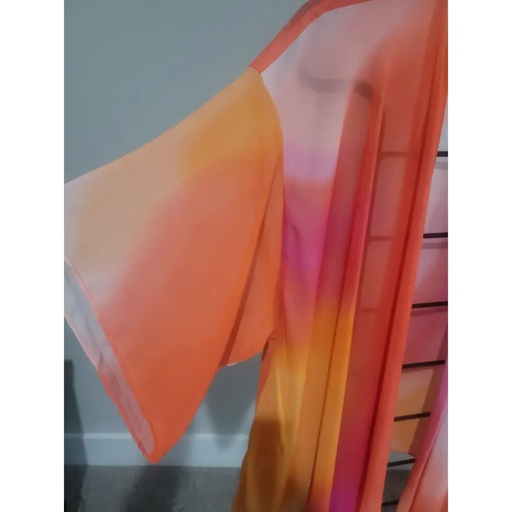 Nicole Miller Size Large Orange Ombre Chiffon Topper Cardigan A653423 NWOT